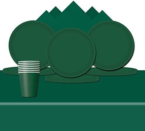 Tableware Complete Party Supplies Pack For 8 - Cups, Napkins, Plates And Rectangular Table Cover (Forest Green)