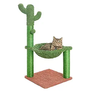 Catinsider 33 Inches Cactus Cat Tree with Hammock and Full Wrapped Sisal Scratching Post for Cats Brown Large