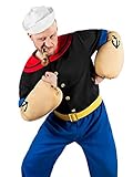 Lavar a mano Maskworld Disfraz de Popeye, el Marinero (6 Piezas con Camisa, pantalón, Brazos musculares y Gorro Marinero) - Talla Adulta XXL