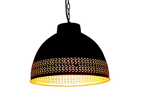 Emporio Arts lzc-1224 BG rund Hängelampe Lampenschirm mit jalidar Grenze, Eisen, Schwarz Innen Gold, E27, 40 Watt