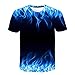 Produktbild POIUDE Herren Blaue Flamme 3D Druck Rundhals Casual Strassenmode Sport Kurzarm T-Shirt Oberteil(Schwarz, XXL)