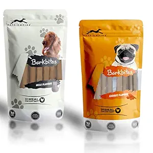 Pets Empire Pet Food Dried Chicken Stick Good Tasted Dog Snack ( Carrot Flavour + Milk Flavour ) 70 GMS x 2