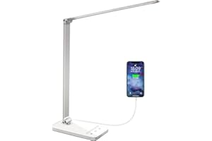 whicow Schreibtischlampe LED Tischlampe für Büro Zimmer 5 Lichtfarben und 6 Helligkeitsstufen dimmbar Memory-Funktion USB-Anschluss für Lesen, Augenschonende, Touchscreen Schreibtischlampen