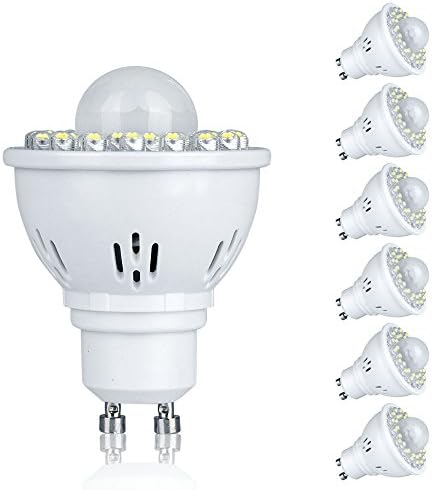 Pack of 6 GU10 2W PIR Motion Sensor LED Bulbs Spot Lights Day White 6000K 170Lm 120Beam Angle 32LEDs Aluminum Shell 20w Halogen Bulb Equivalent Energy Saving Cabinet Lighting Downlight Ceiling Light