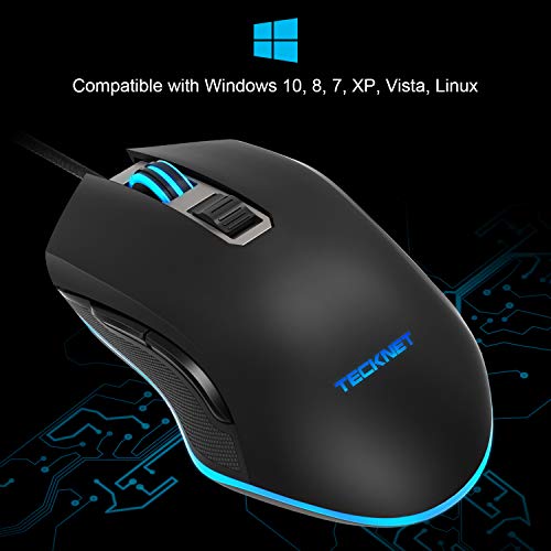 TECKNET Gaming - Rat  n   ptico con 6 Botones Programables  16 8 Millones de RGB Programable Lightning  4 DPI Ajustable para PC  Computadora y Computadora Port  til  Negro