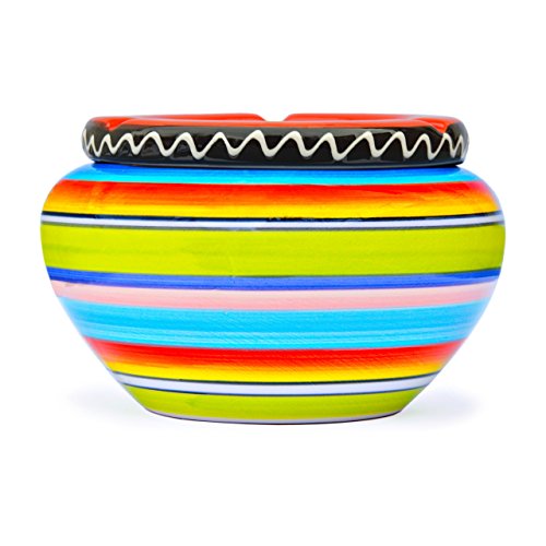 Aschenbecher aus Keramik – 4 Stück – bunt gestreift – mit rotem Deckel – neu - 2