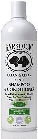 BarkLogic Clean & Clear 2 in 1 Shampoo & Conditioner, Mint, 16 fl oz | No Parabens, No Phthalates, No Sulfates, No DEA & PEG, Hypoallergenic, Plant-based