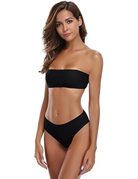 SHEKINI Damen Bandeau Bikini Set Abnehmbar Neckholder Gepolstert Badeanzug Badeanzüge