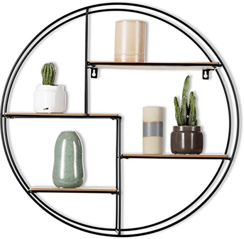 Intimo Living - Étagère Murale Ronde avec 4 Tablettes - Bois et fil métal noir - Style moderne et géométrique pour chambre, salon, séjour, cuisine, salle de bain - Livrée montée