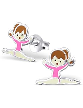 JAYARE Kinder-Ohrstecker Ballerina 925 Sterling Silber Emaille 10 x 8 mm weiß rosa pink Ohrringe