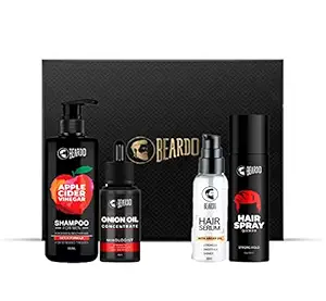 Beardo Special Hair Care Combo with New Black Box (ACV Shampoo,Onion Oil,Hair Serum,Hair Spry)