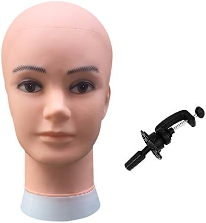 Bald Male Doll Head Cometology Mannequin Head Training Head for Wig Making and Dispay with Free Table Clamp