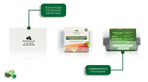 |10 pack| 2 fach Meal Prep Container. Frischhaltedosen Bento-Box Set mit Deckel. Spülmaschine, Mikrowelle, Gefrierschrank safe. BPA-frei Frishchalteboxen aus Kunststoff mit Trennwände [0.8L] - 5