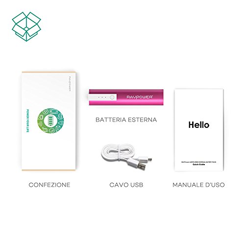 Caricabatterie Portatile RAVPower Luster 3350mAh (Caricatore Portatile, Batteria Esterna con Tecnologia iSmart) per iPhone, iPad, Samsung Galaxy, Smartphone e Tablet per tutte le Marche (Rosa)