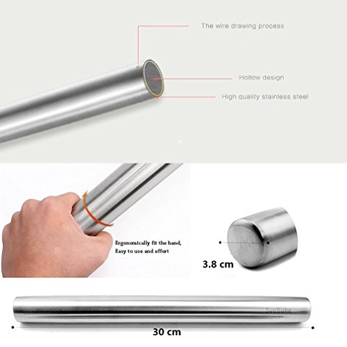 SveBake Edelstahl Nudelholz – Fondant Teigrolle Edelstahl Teigroller Rolling Pin Teigroller Perfekt für Bäcker 30 cm - 2