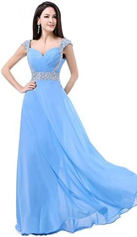 Charmanegl Women's Long Chiffon Bridesmaid Prom Dress Evening Gowns Size 6 Light Blue