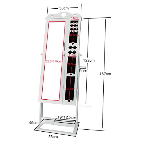 DXP Schmuckschrank Standspiegel Weiß Für Ketten Ringe Ohrringe 150 x 56 x 44 cm Schmuckkasten mit Fotorahmen Doppeltür JCYJ09 - 7