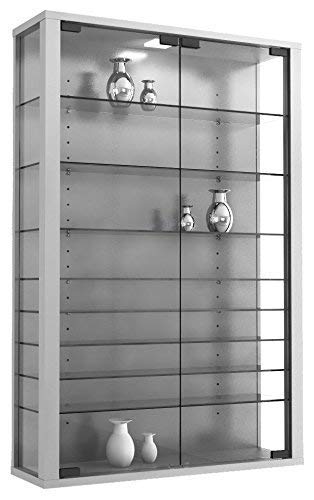 VCM Vitrine Wandvitrine Sammelvitrine Wand Regal Glas Hänge ohne Beleuchtung Silber 90 x 59 x 18 cm 'Vitrosa Mini'