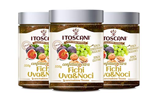 Confettura extra di Fichi Uva e Noci 3 confezioni da 320 g - i Toscani. Senza GLUTINE, senza CONSERVANTI aggiunti, italia