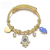 DEQIAODE Edelstahl Evil Eye Glück Hand Fatima Charm Armreif Armband Geschenk für Damen