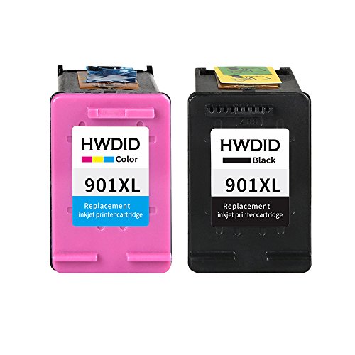 HWDID wiederaufbereitete 901XLTintenpatronen Ersatz für HP druckerpatronen 901 CC654AE CC656AE für OfficeJet J4500 J4540 J4550 J4580 J4600 J4660 J4680 G510a G510g Drucker(1 Schwarz,1 Farbig)