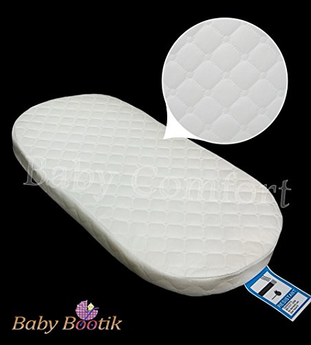 Anti-Bacterial Baby Oval Shape Moses Basket Foam Mattress 74 x 28 x 4cm with Quilted Breathable Zip Cover