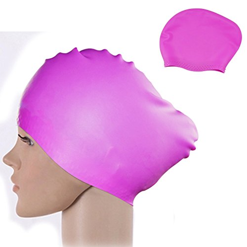 Ipow 2-Stück Hochwertige Silikon Badekappe Bademütze Badehaube für lange Haare gesund und warm Swim Cap (Pink + Blau) - 3