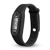 Uhren Herren Wasserdicht Sport Armband Schrittzähler Kalorienzähler Digital LCD Männer Edelstahl Business Fashion Armbanduhr Mann Runde Uhr (Black)