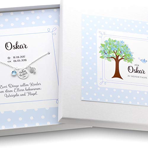 Taufkette Junge MEINE TAUFE LEBENSBÄUMCHEN 925 Silber Geschenkbox Taufschmuck mit Gravur - 2