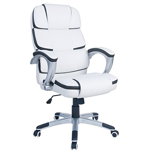 (BTM) LUXURY DESIGNER HIGH QUALITY BUSINESS OFFICE COMPUTER PU LEATHER CHAIR WITH CODED STITCHING (White)