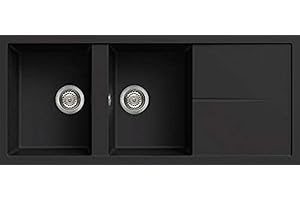 Elleci Lavello da incasso Unico 500 2 vasche con scolapiatti 116 x 50 Granitek (40 Nero Full Black)
