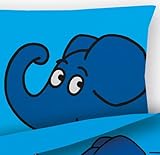 Aminata Kids – Lizenz Kinder-Bettwäsche Sendung mit der Maus 100×135 cm Baumwolle Bettwäsche kleiner blauer Elefant hellblau mit Fussball - 2