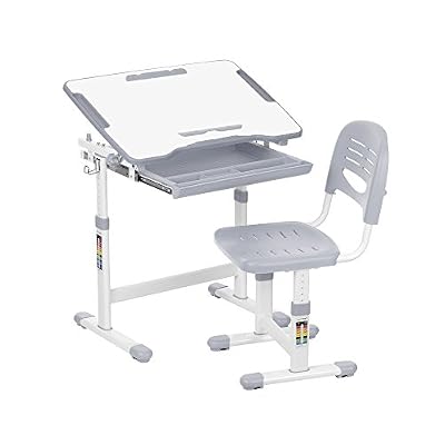 IKAYAA Table de Dessin Chaise Enfants Support de Rouleau de Papier Le Tiroir Hauteur Réglable 0-40 ° Tiltable Activité des Enfants Ensemble de Table Artistique Station de Travail