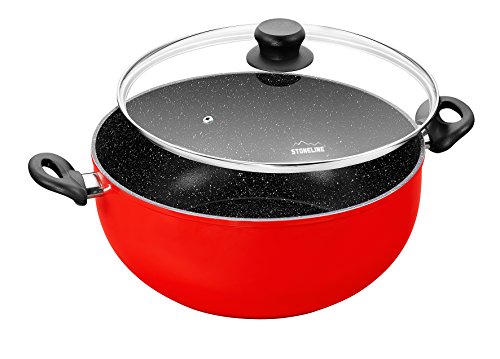 STONELINE 16980 XXXL-Kochtopf 32 cm mit Glasdeckel, induktionsgeeignet, rubinrot Topf, Aluminium, grau, 43.9 x 43.9 x 19.4 cm, 2 Einheiten