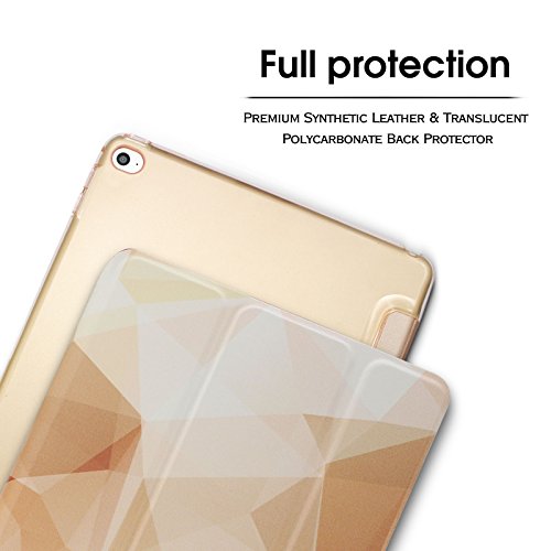 iPad Air 2 / iPad 6 Hülle, Infiland Ultra Dünn Tri-Fold Smart-Muschel PU Leder Ultra Schlank Superleicht Ständer Smart Shell Cover Schutzhülle Etui Tasche für Apple iPad Air 2 (2014 Modell)/ iPad 6(mit Auto Schlaf / Wach Funktion)(Goldene Quadrate) - 3