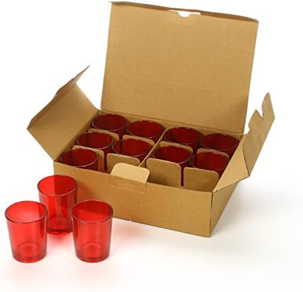 Hosley's Set of 12 Red Glass Votive, Tea Light Holders. Ideal for Parties, Weddings, Spa, Events, Votive Candle Gardens, Everyday uses O4
