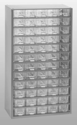 Schubladenmagazin, Schubladen glasklar - HxBxT 551 x 306 x 155 mm, 60 Schubladen Gehäuse lichtgrau - Klarsichtmagazin Kleinteilemagazin Lagersystem Magazin Magazinschrank Schrank Schubladenmagazin Schubladenschrank Schubladensystem
