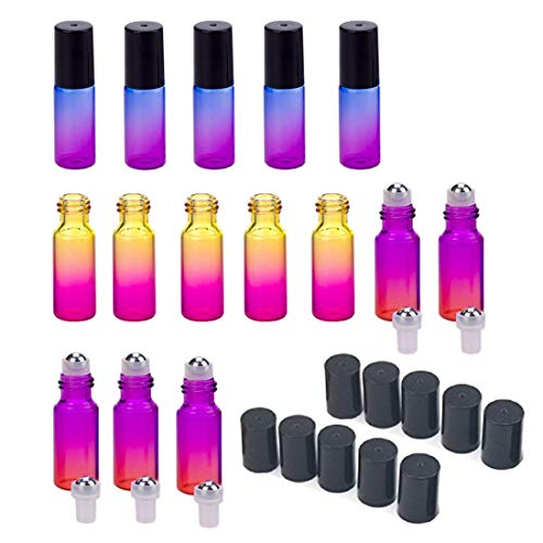 5ml Bottiglie a rullo di olio essenziale di vetro color arcobaleno con sfere a rullo in acciaio inox, oli essenziali, profumi, balsami per labbra