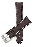 Leder Uhrenarmband 24mm für Herren, Braun, mit weißer Naht, Alligatormuster, auch verfügbar in schwarz, blau, rot, hellbraun