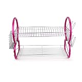 Drenadores de platos, Hmeng Profesional de plato de drenaje titular y cuchillería Rack-2 niveles con Bandeja extraíble por goteo Conveniente para la taza, el tazón de fuente, el vidrio, el utensilio de la cuchillería