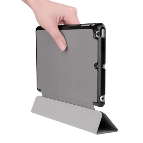 EasyAcc Ultra Slim Apple ipad mini 3 / iPad mini Retina Display / iPad mini Hülle Ledertasche Flip Case Smart Cover mit Wake up und Standfunktion für iPad mini und iPad mini 2 / ipad mini 3 (2014) – Grau, Kunstleder - 3