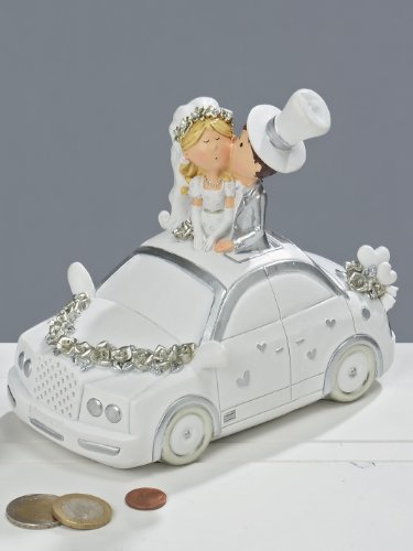 Spardose ~ Brautpaar im Auto Girlande ~ Brautfigur Hochzeit Sparbüchse Geldgeschenk