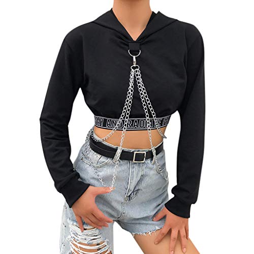 SamMoSon_Femme Lady Punk Femme Sweat À Capuche Crossover Jarretelles Chaîne Lingerie Cosplay Ceinture Justaucorps Gothique Vêtements Serrés Accessoires Body Strap Link, Noir