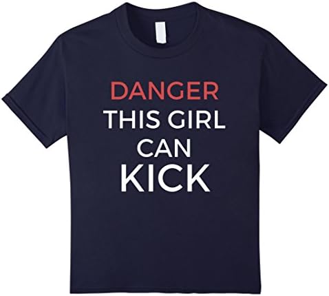 Kids Danger This Girl Can Kick Funny Karate, Taekwondo Tshirt 10 Navy