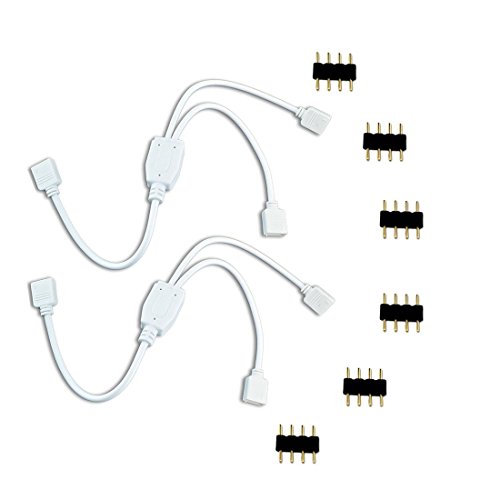 Liwinting 2pcs 4 Broches 1 à 2 Ports Câble séparateur LED RGB, Séparateur Y de Bande LED 30cm pour SMD 5050 3528 2835 RGB LED Strip Light, Bande Light Cable avec Free 6pcs 4 Broches Connector - Blanc