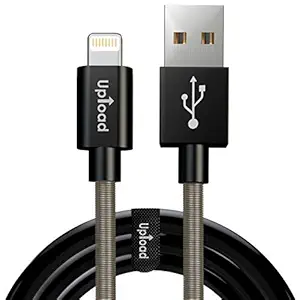 Upload Charging Data Cable Compatible with iPhone Mobile | Spring Protected | Fast & Tough | 1 Meter | 3.2 Ft | Black