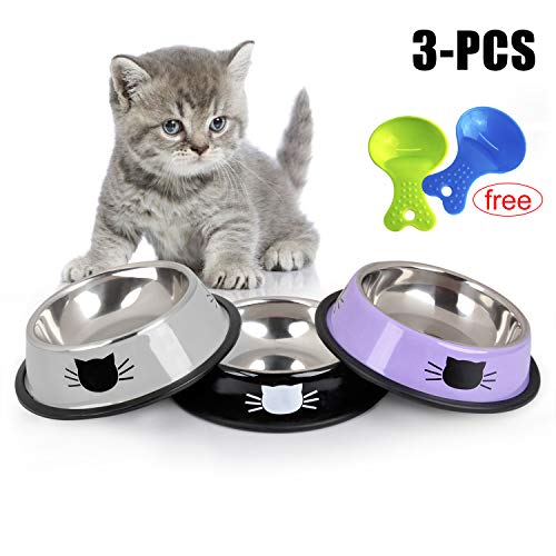 Legendog Gamelle pour Chat, en Acier Inoxydable avec Fond en Caoutchouc antidérapant, Bols pour Aliments et Eau pour Chat de Chiot, Paquet de 3