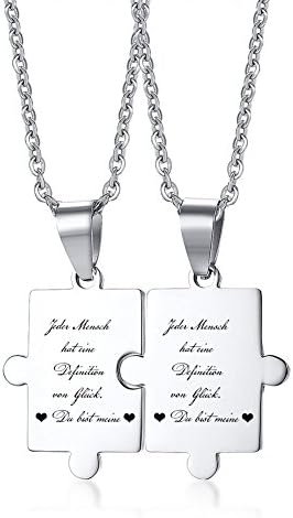 2Pcs Stainless Steel Name Date Custom Puzzle Matching Love Promise Couple Pendant Necklace,Free Engraving