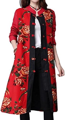 AGAING Women's Topcoat Thin Double-Layer Chinese style Trench Coat XL Red