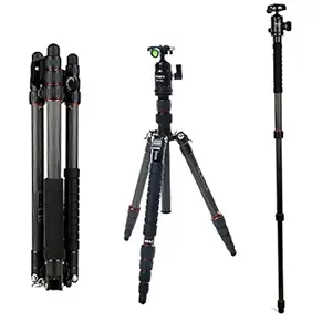 Fotopro X-Go E 5 ft. 5-Section Carbon Fiber 2 in 1 Tripod | Built-in Monopod |FPH-42Q Ball Head | 8kg Payload